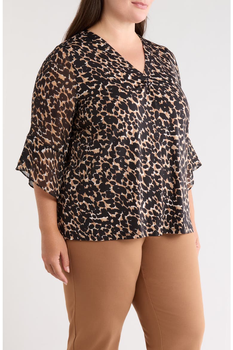 Mixed Media Split Neck Top, Alternate, color, VICUNA MULTI
