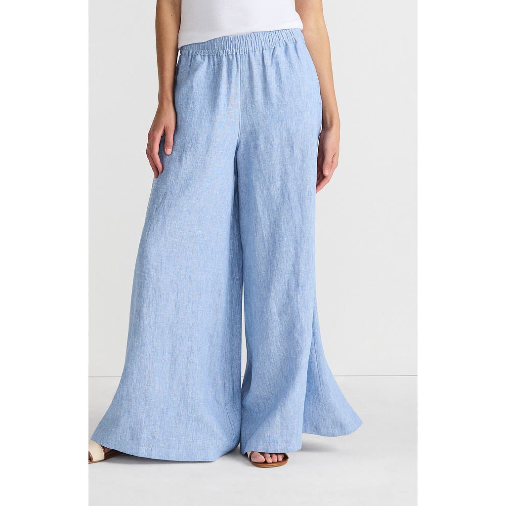 Lands' End Linen High Rise Palazzo Pants In Soft Blue Linen