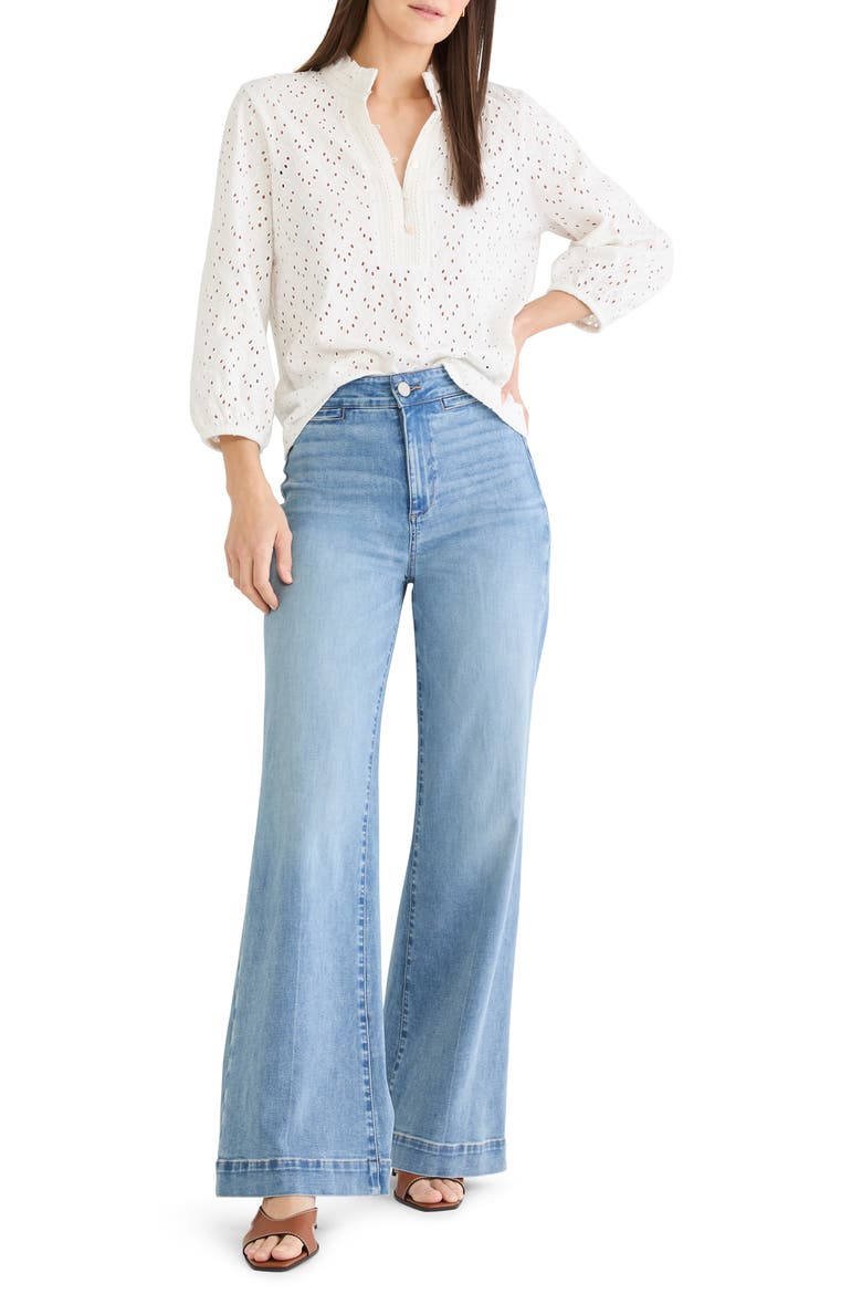 Ruffle Neck Eyelet Top, Alternate, color, PAPER WHITE