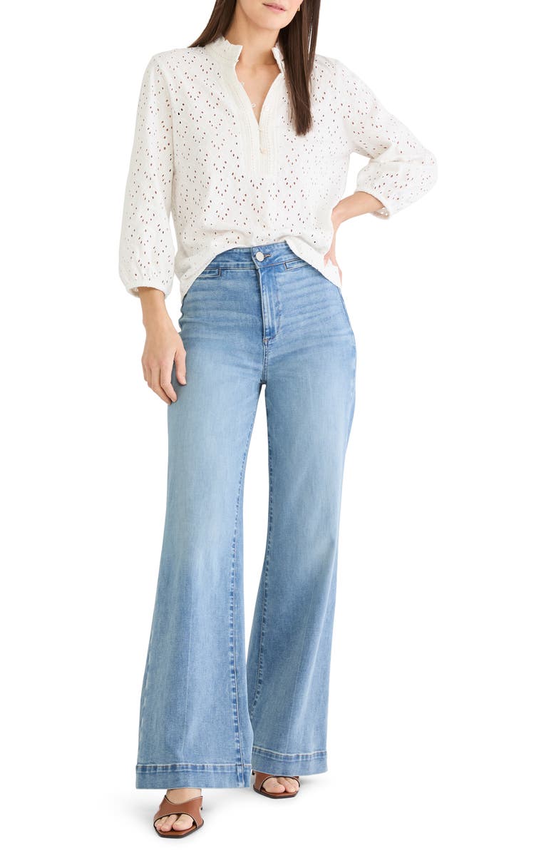 NIC+ZOE Ruffle Neck Eyelet Top, Alternate, color, Paper White