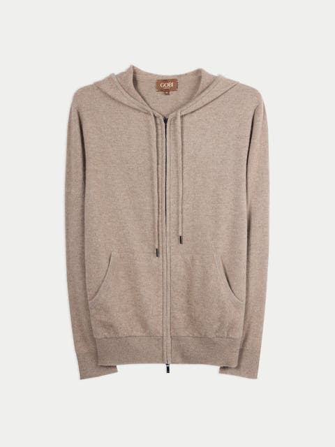 Men's Zip-up Cashmere Hoodie In Black