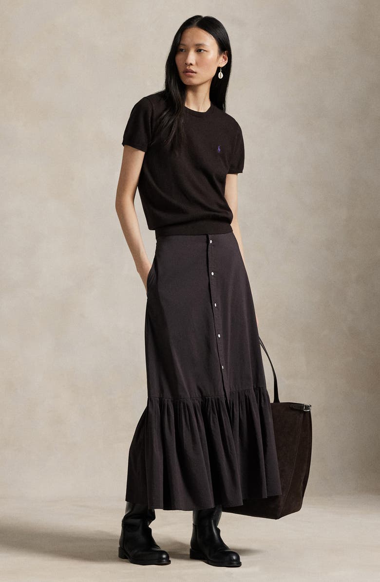 Polo Ralph Lauren Cotton & Silk Button Front Skirt, Alternate, color,