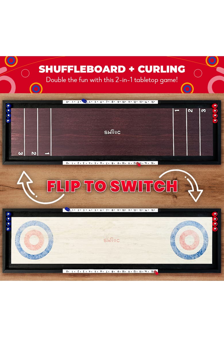 2-in-1 Premium Shuffleboard and Curling Game, Alternate, color, Brown
