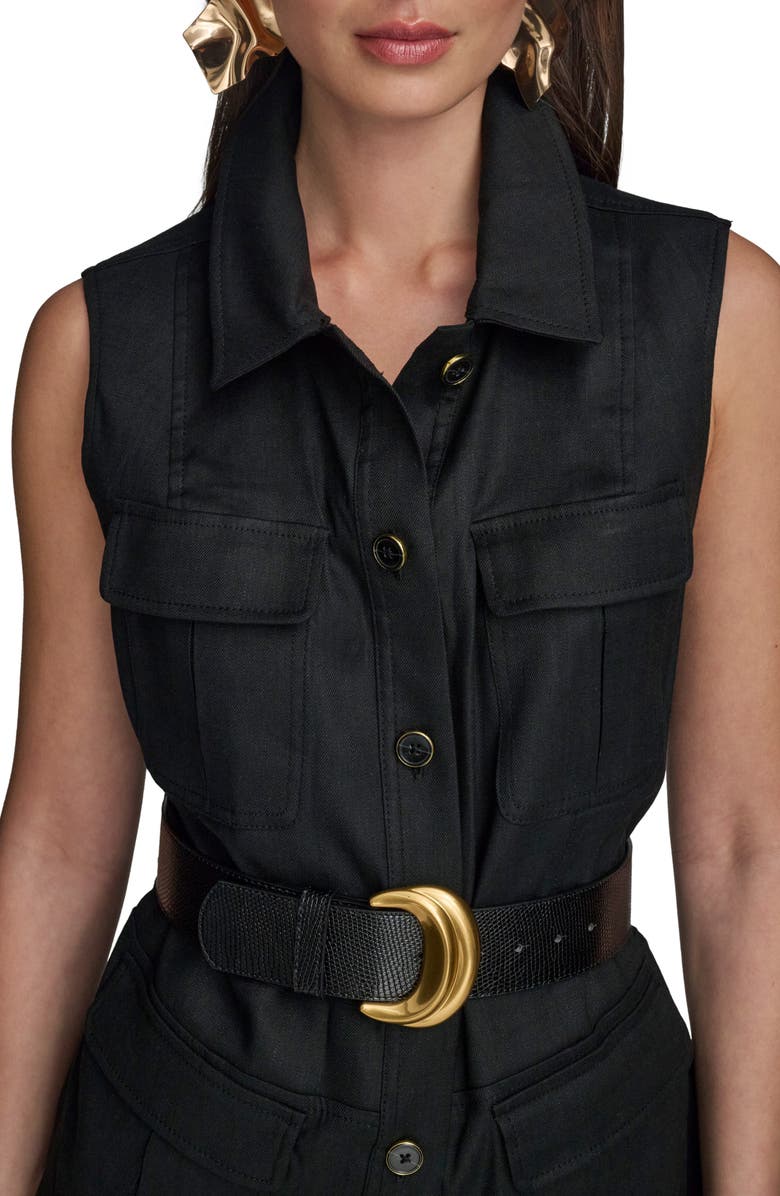 Donna Karan New York Belted linen Blend Vest, Alternate, color, Black