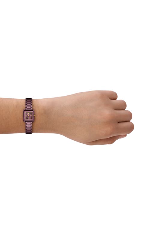 Tory Burch Women's The Kira Square Purple Stainless Steel Bracelet Watch 18mm In Purple