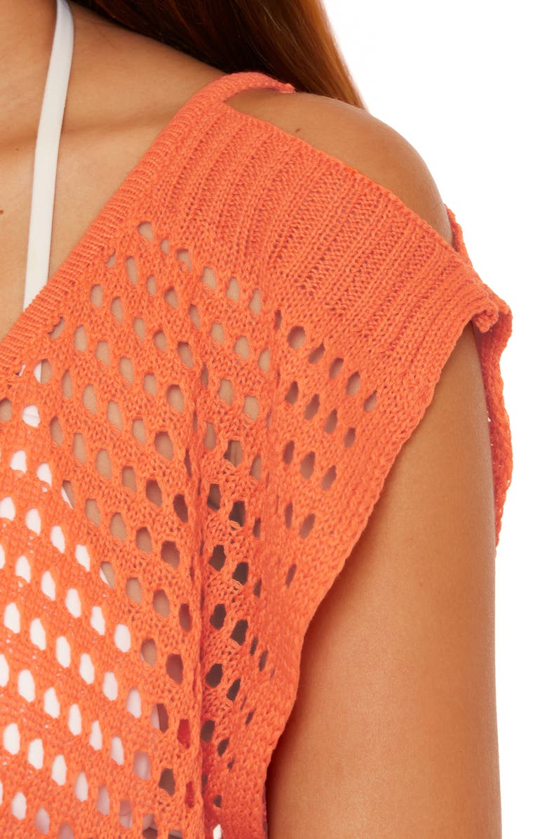 Becca Playa Open Stitch Cover-Up Minidress, Alternate, color, Coral Rose