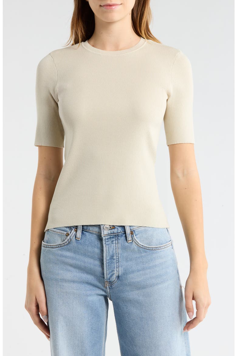 Ribbed Short Sleeve Knit Top, Main, color, OYSTER