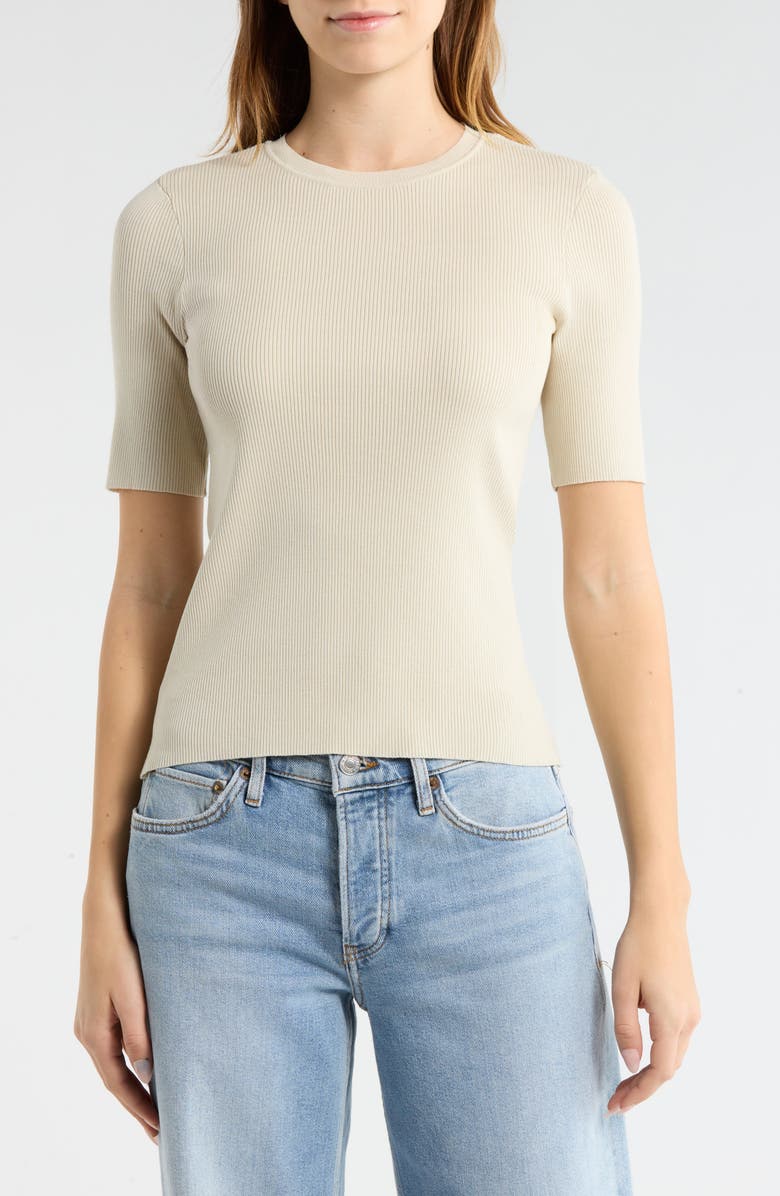 WISHLIST Ribbed Short Sleeve Knit Top, Main, color, Oyster