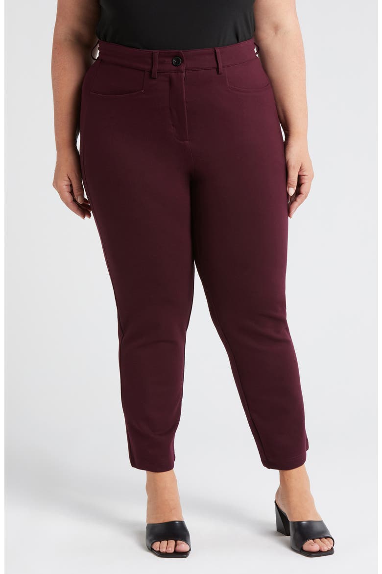 High Waist Stretch Ponte Cigarette Pants, Main, color, BLACK CHERRY