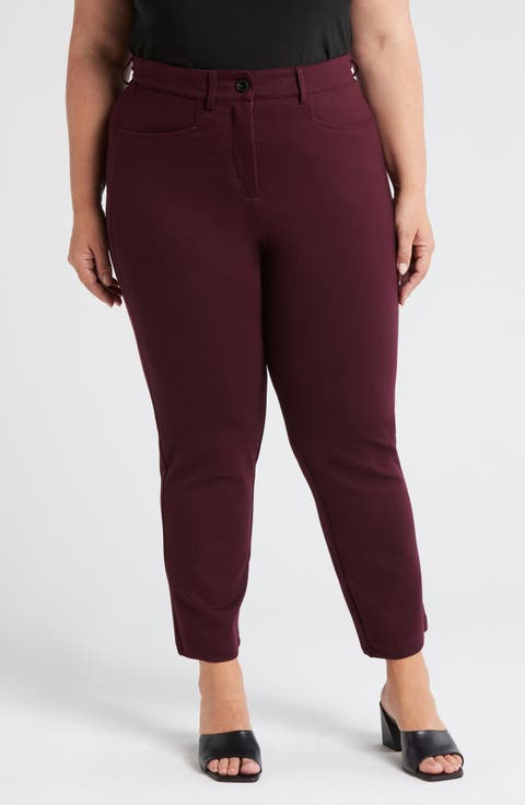High Waist Stretch Ponte Cigarette Pants (Plus)