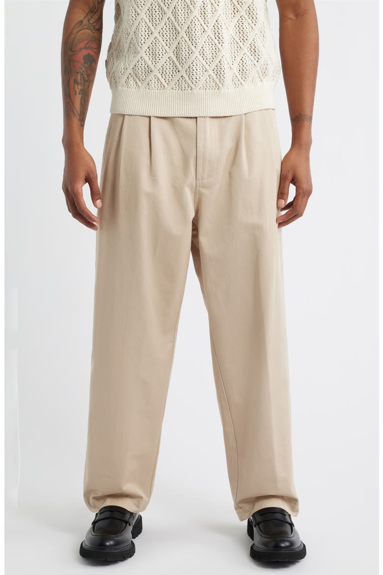Foster Pleated Twill Pants, Main, color, CEMENT