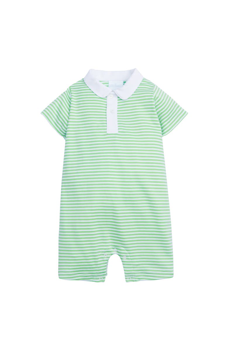 Little English Peter Pan Polo Romper, Main, color, Green Stripe