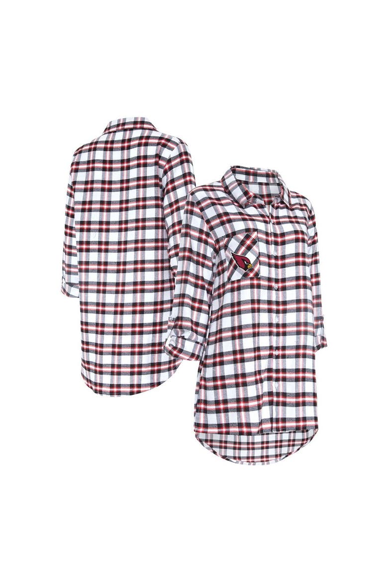 Women's Concepts Sport Black Arizona Cardinals Sienna Plaid Full-Button Long Sleeve Nightshirt, Main, color, Black