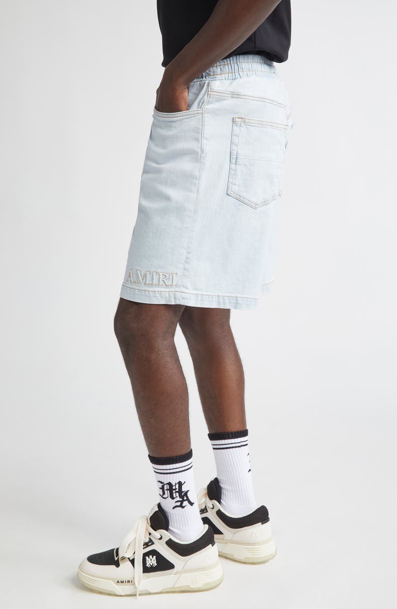 AMIRI 3D Logo Drawstring Denim Shorts, Alternate, color, Light Indigo