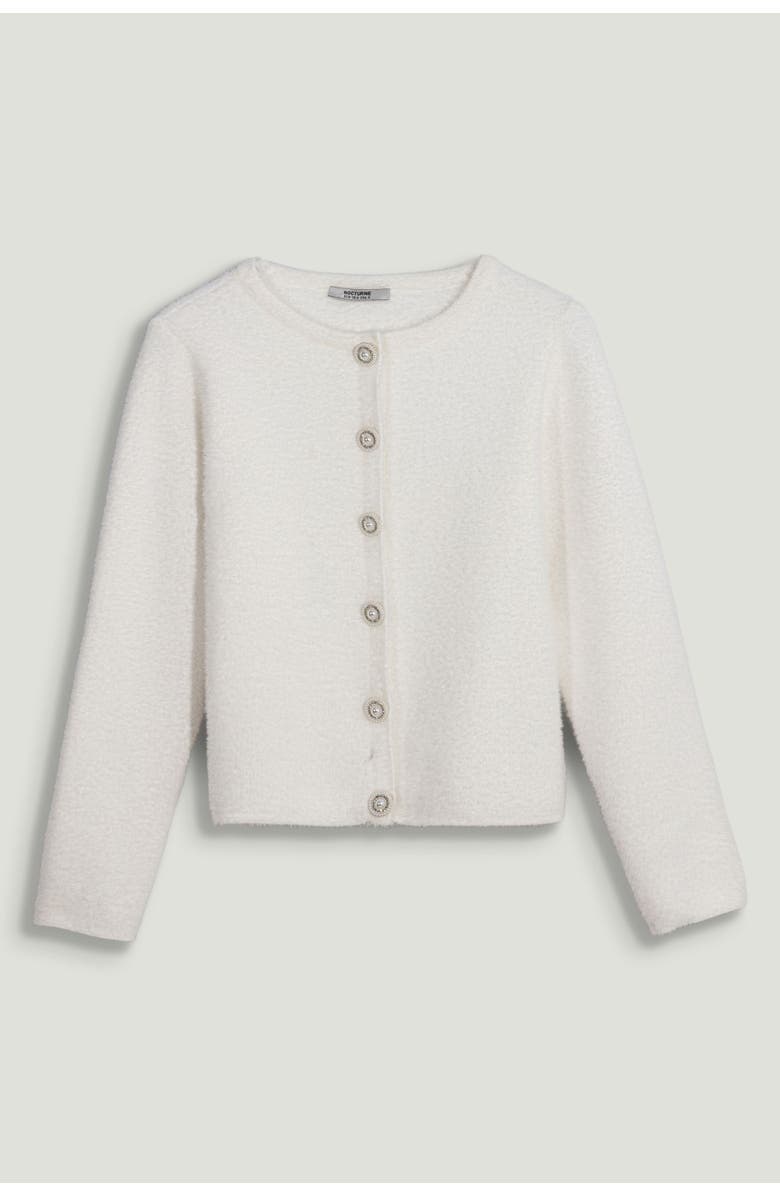 Nocturne Cropped Pearl-Button Crewneck Cardigan, Alternate, color, Ivory