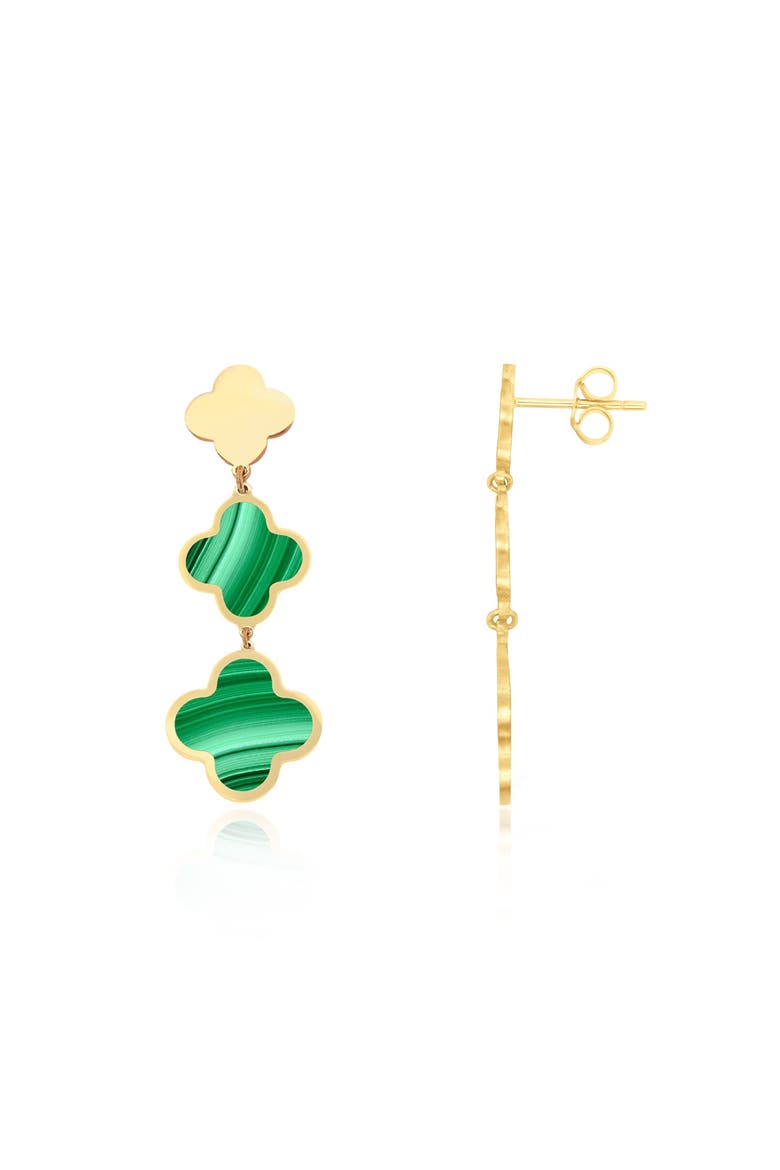 Malachite Graduating Clover Dangle Earrings, Main, color, Malachite