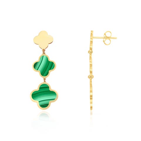 Malachite Graduating Clover Dangle Earrings