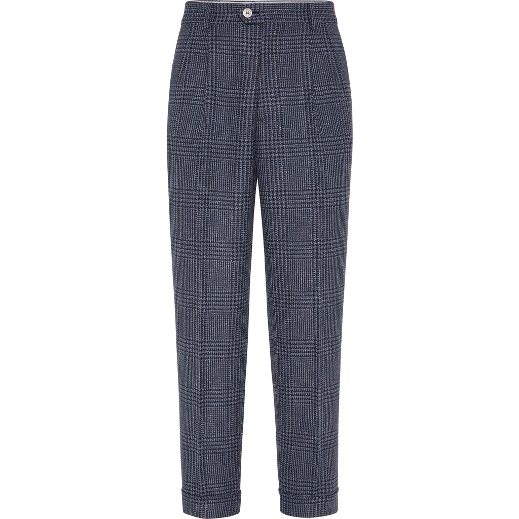 Brunello Cucinelli Prince Of Wales Double-pleated Check Trousers In Blue