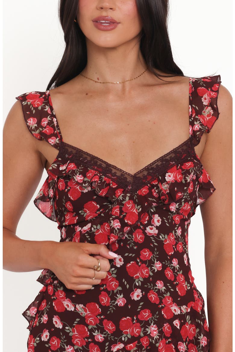 Virginia Floral Ruffle Maxi Dress, Alternate, color, BROWN FLORAL