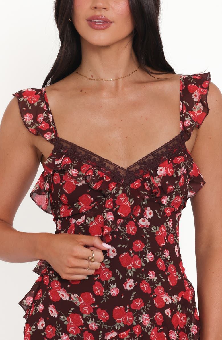 Petal & Pup Virginia Floral Ruffle Maxi Dress, Alternate, color, Brown Floral