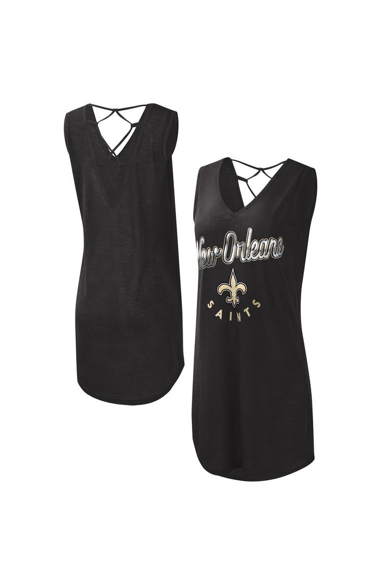 G-III 4HER BY CARL BANKS Women's G-III 4Her by Carl Banks Black New Orleans Saints Game Time Swim V-Neck Cover-Up Dress, Main, color, 
