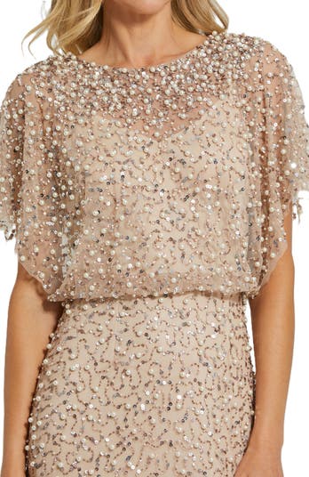 Mac Duggal Beaded Mesh Gown With Shawl | Nordstrom