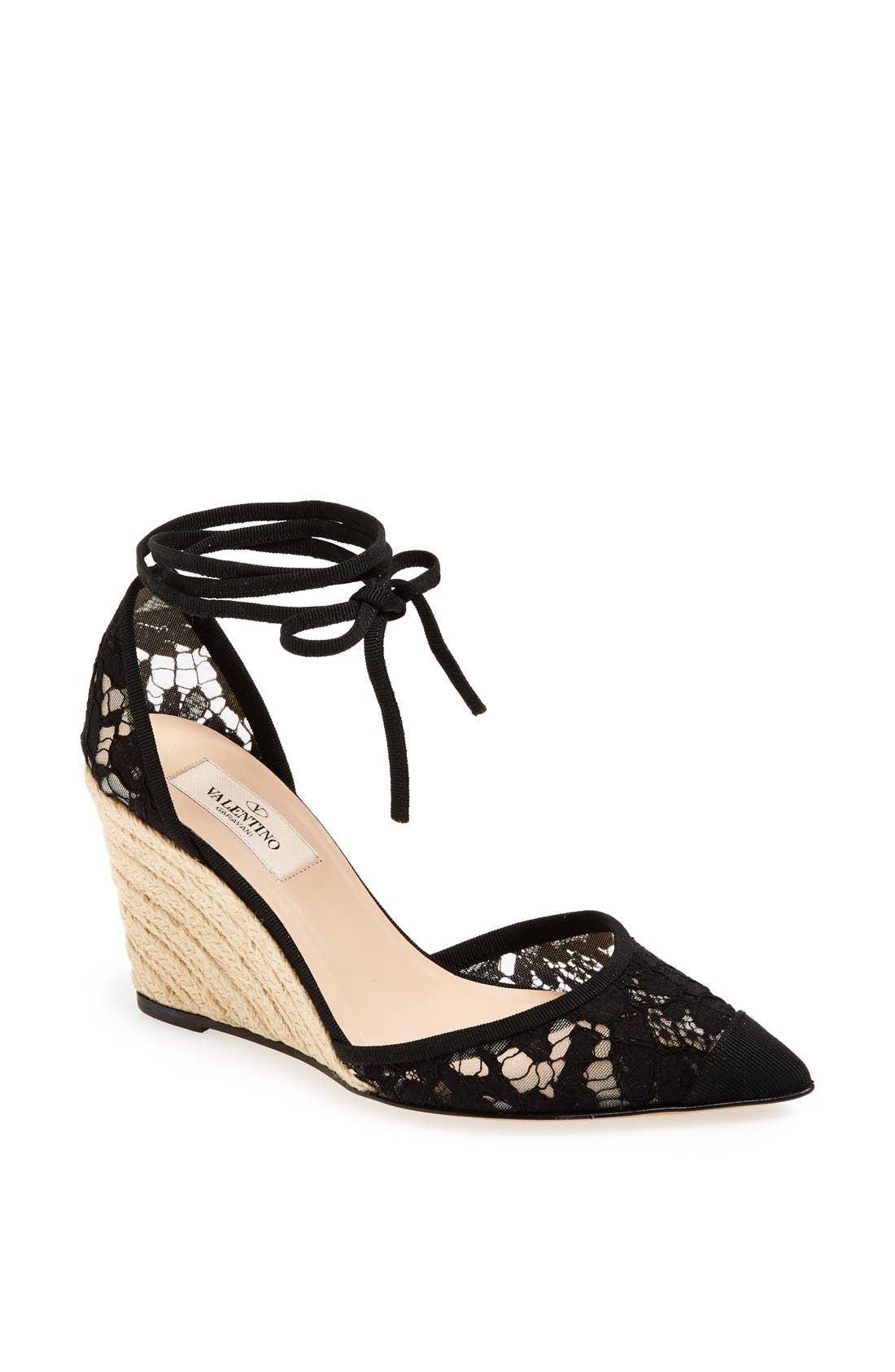 'Lace' Espadrille Wedge, Main, color, BLACK