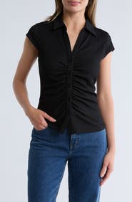 NVLT Cap Sleeve Ruched Button Front Top