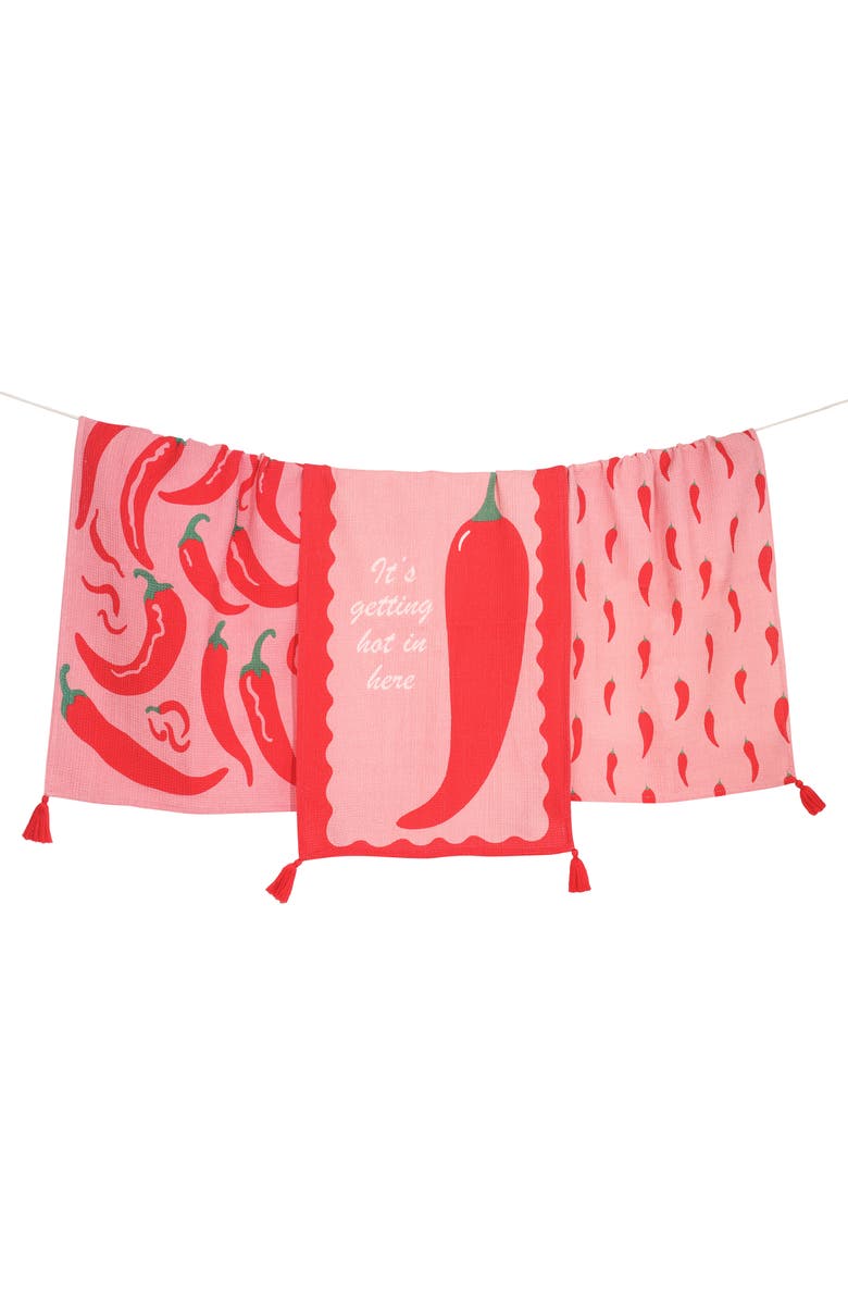 Tiramisu Set of Three It's Getting Hot in Here Chili Kitchen Towels, Main, color, Hot Pink/ Red