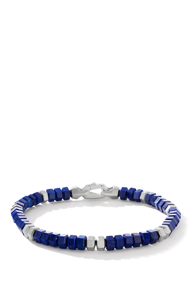 Men's Hex Spiritual Beaded Bracelet, Main, color, SILVER/ LAPIS