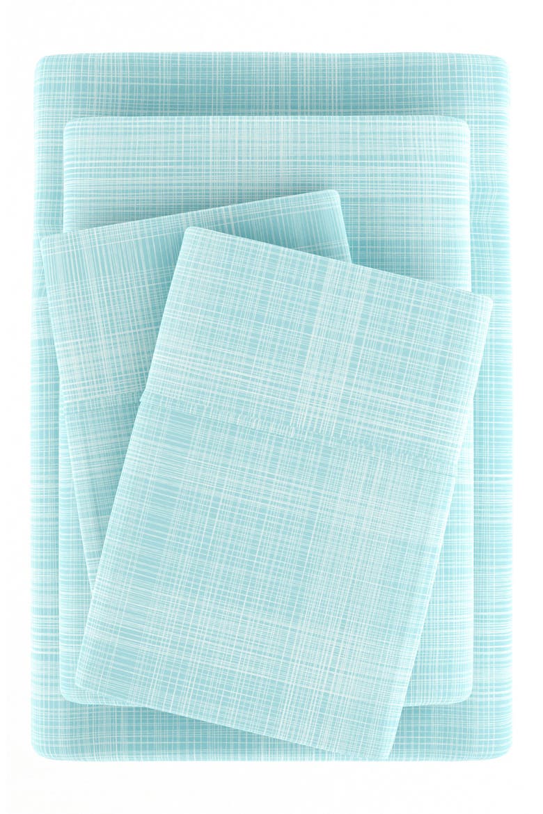 HOME SPUN Premium Ultra Soft Thatch 4-Piece Bed Sheet Set, Alternate, color, AQUA