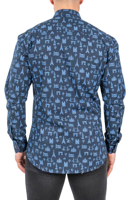 Maceoo Fibonacci Paris Tour Contemporary Fit Button-up Shirt In Blue