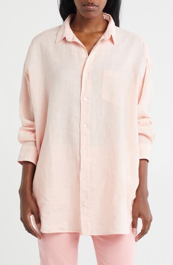 Frank & Eileen Mackenzie Oversize Linen Button-up Shirt In Pink