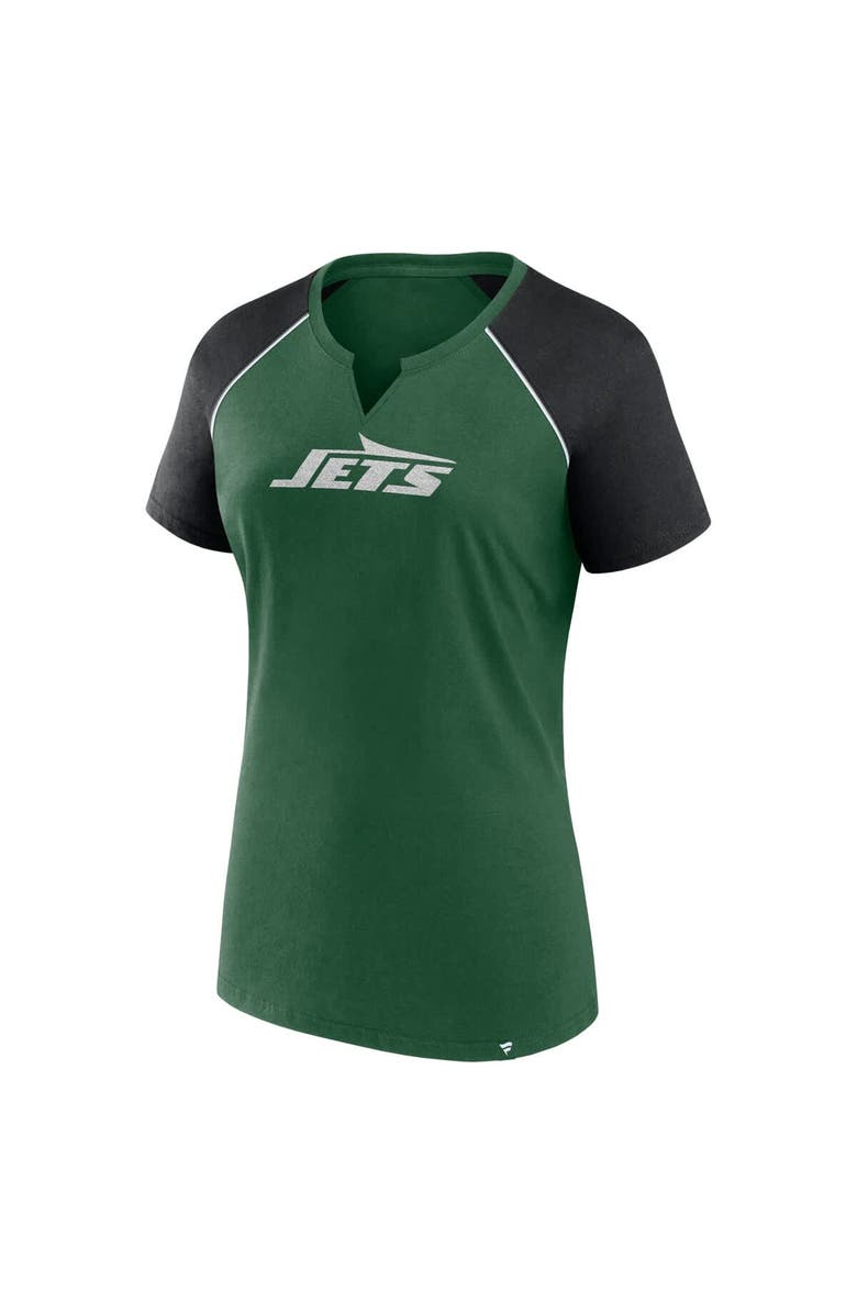 FANATICS Women's Fanatics Green/Black New York Jets Glittered Primary Raglan T-Shirt, Alternate, color,