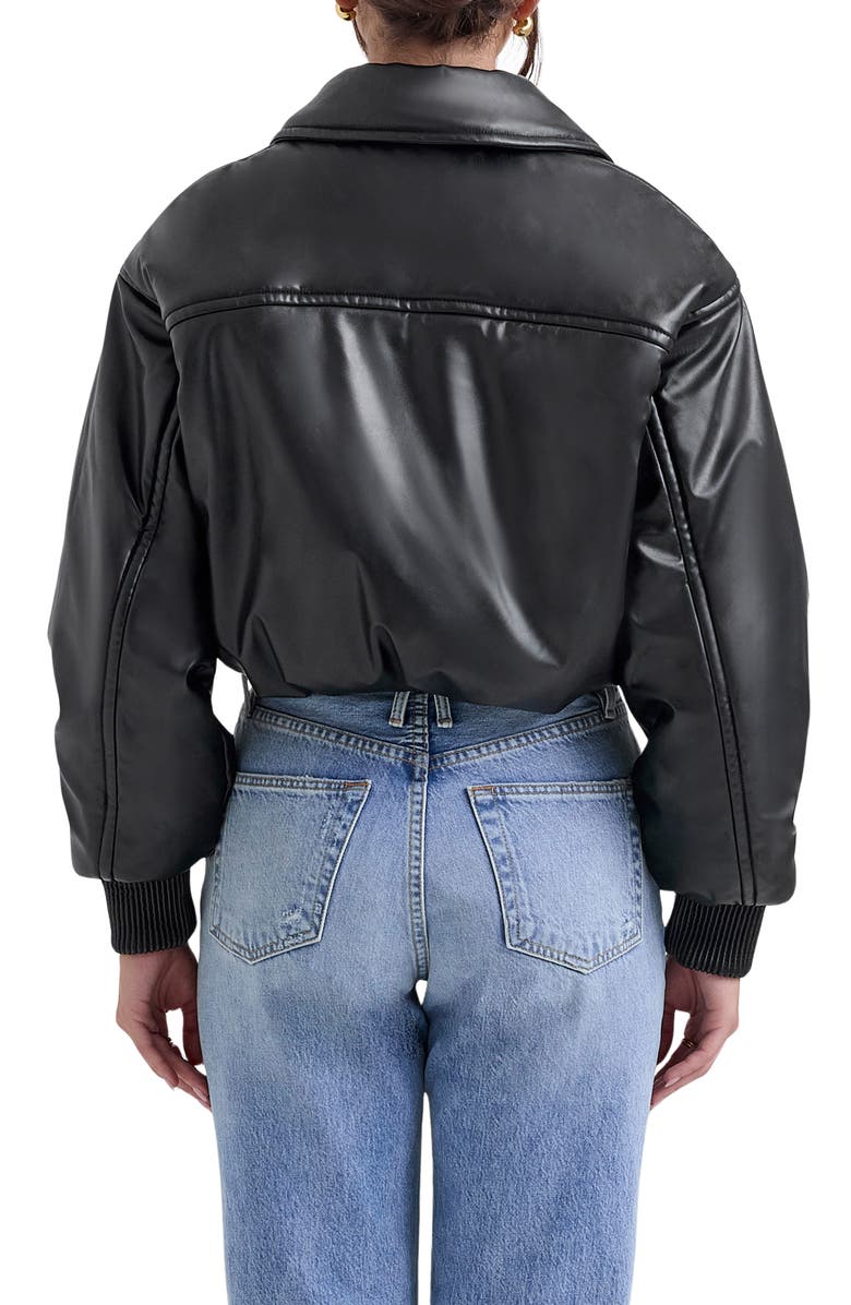 HOUSE OF CB Sante Faux Leather Bomber Jacket, Alternate, color, Black