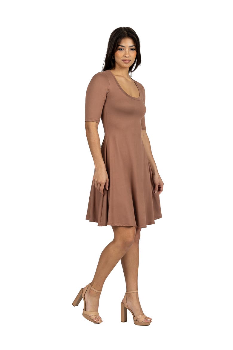 A-Line Knee Length Dress Elbow Length Sleeves, Alternate, color, Mocha