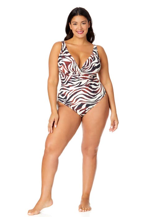 Shop Anne Cole Plus Plus Tiger Dance Plunge Twist One Piece Swimsuit