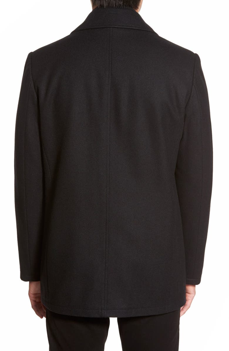 Black Rivet Double Breasted Wool Blend Peacoat, Alternate, color,