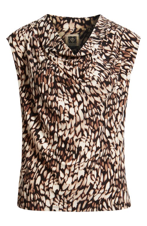Anne Klein Pleated Cowl Neck Top In Brown