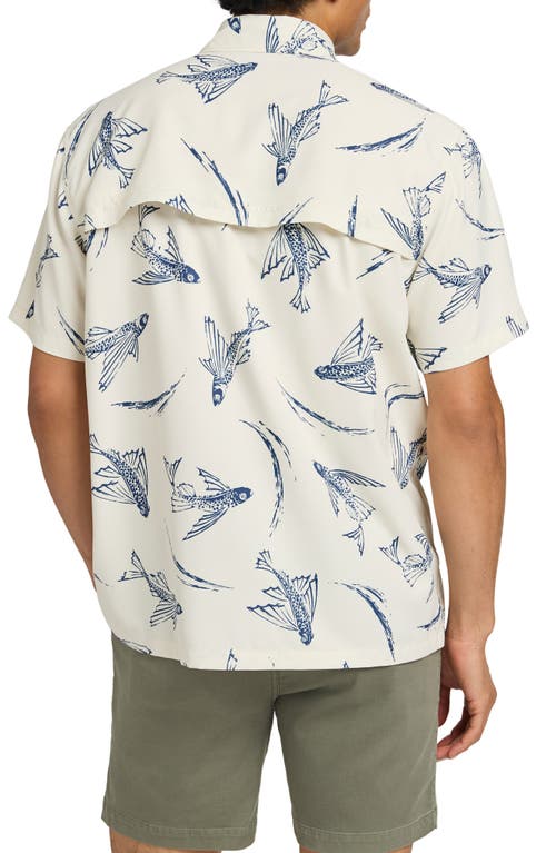 Faherty Shorelite Air Short Sleeve Performance Button-up Shirt In Cream Island Fish