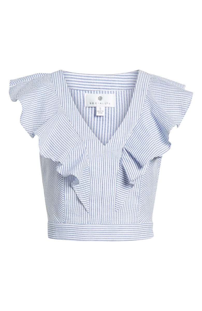 Socialite Ruffle Seersucker Crop Top, Alternate, color,
