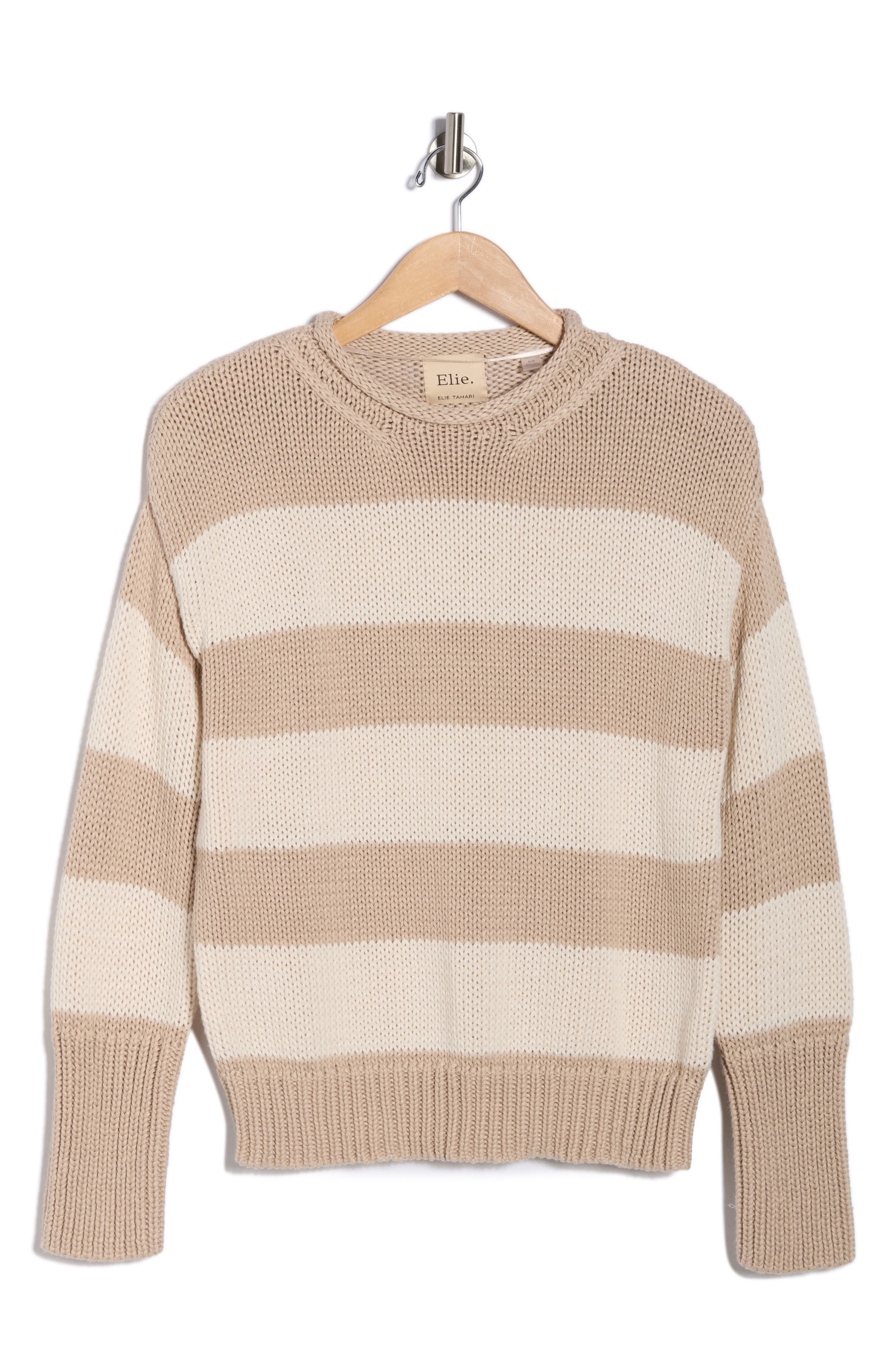 ELIE ELIE TAHARI Stripe Roll Neck Cotton Sweater