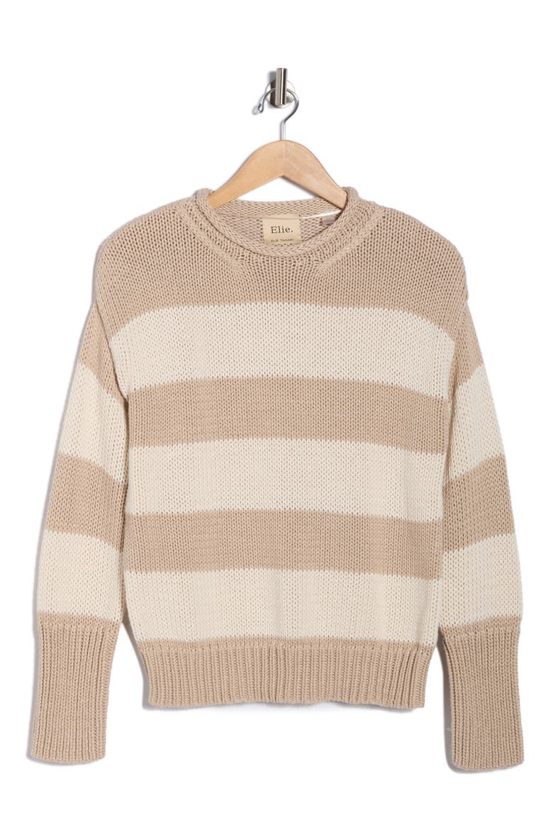 Stripe Roll Neck Cotton Sweater, Alternate, color, SANDSTONE/ CREAM