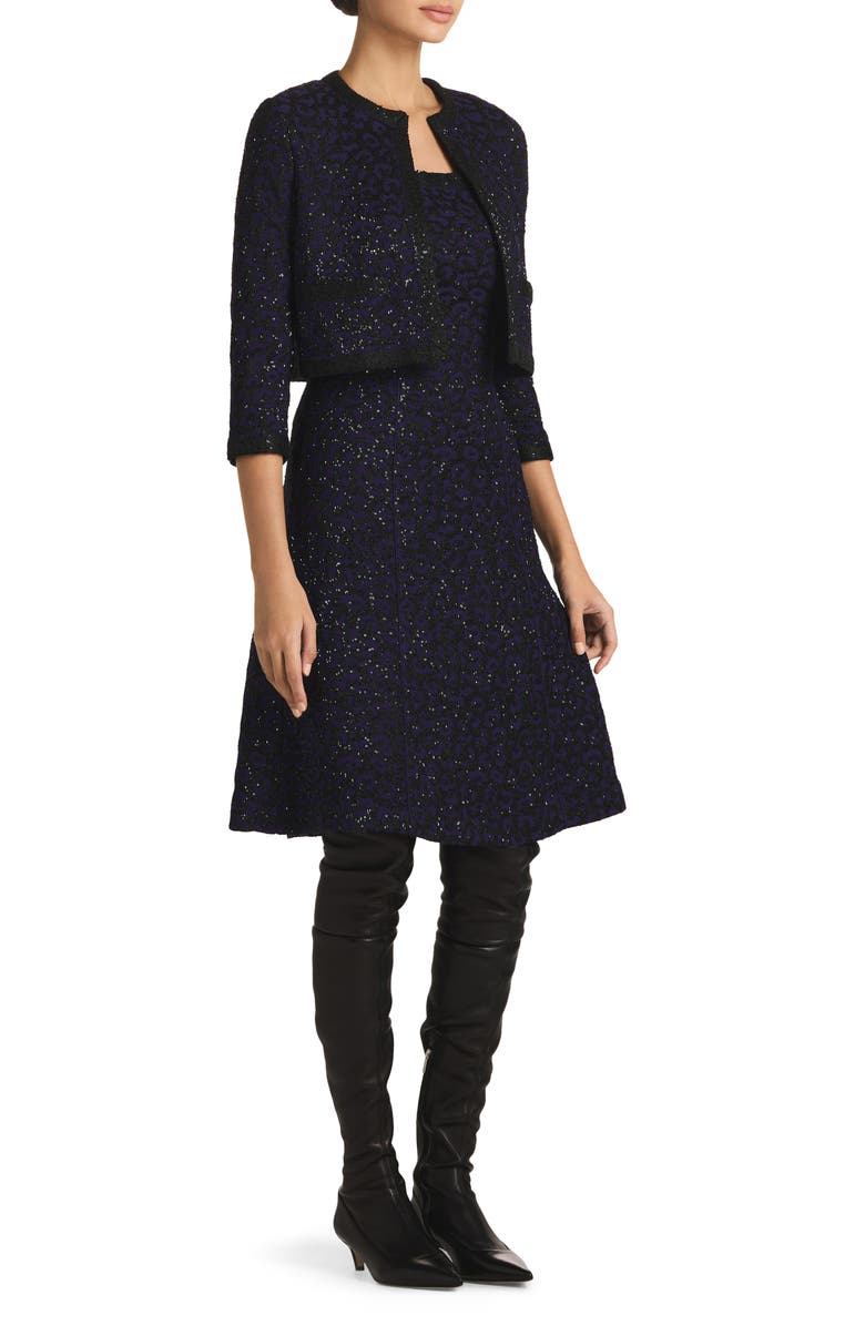 ST. JOHN Sequin Leopard Jacquard Crop Jacket, Alternate, color,