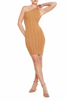 Good American One-Shoulder Plissé Knit Minidress