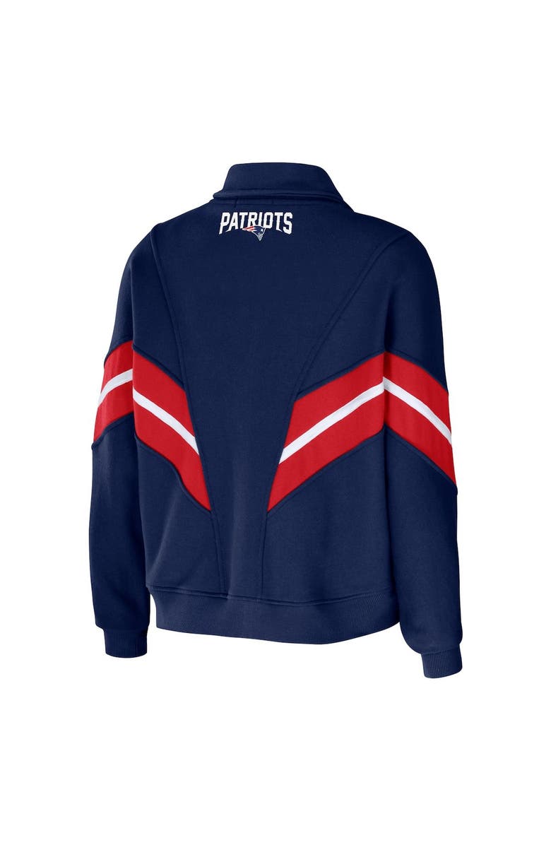 WEAR by Erin Andrews Women's WEAR by Erin Andrews Navy New England Patriots Plus Size Yarn Dye Stripe Full-Zip Jacket, Alternate, color, Navy