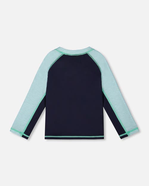 Deux Par Deux Little Boy's Long Sleeve Rashguard Navy Blue And Turquoise In Navy Blue And Turquoise
