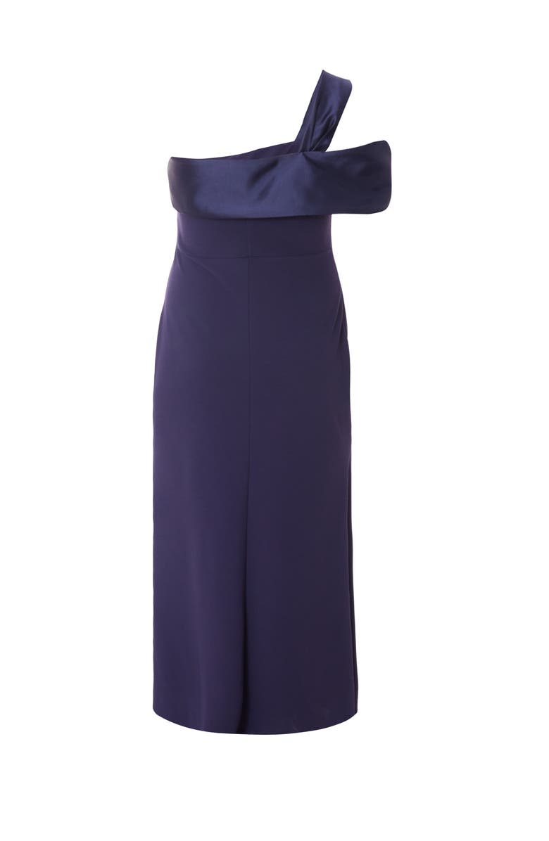 QUIZ Plus Size One Shoulder Satin/Scuba Crepe Maxi Dress, Alternate, color, Navy