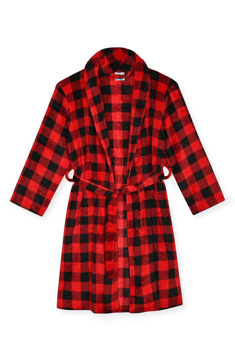 SLEEP ON IT Kids' Plaid Fleece Robe & Slipper Set, Alternate, color, Red