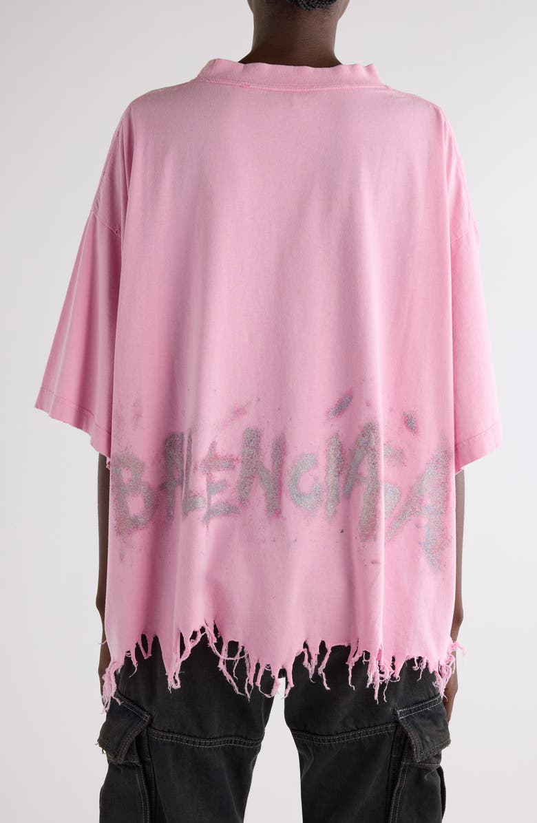 Balenciaga Nail Polish Distressed Crop Logo Graphic T-Shirt, Alternate, color, Baby Pink